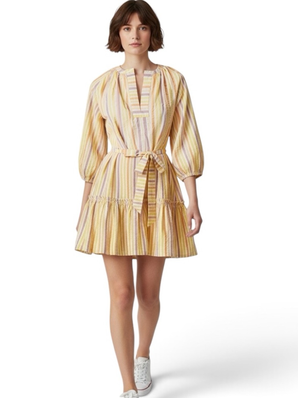 LEMLEM Bahiri Boho Dress in Yellow Stripes